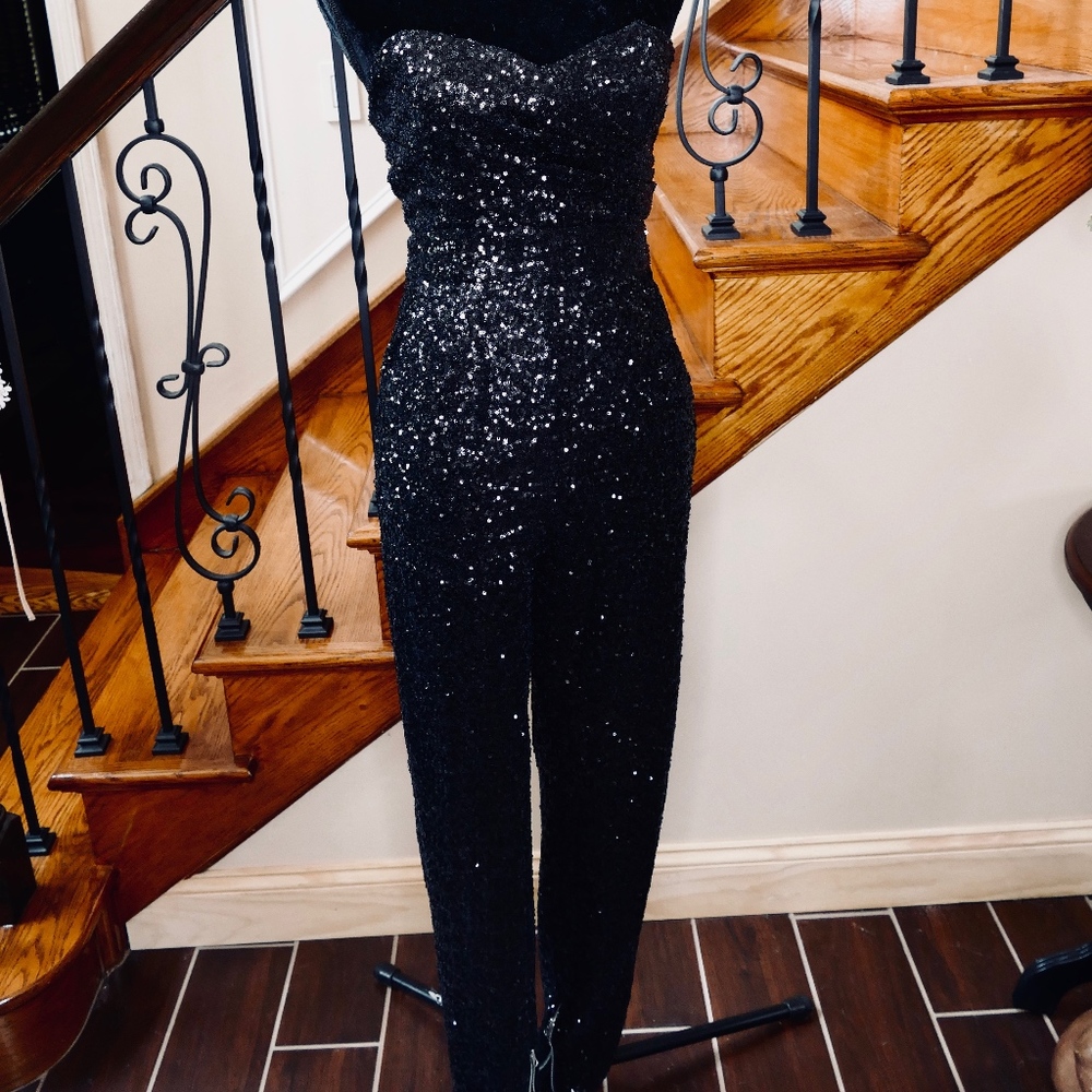 Full black sequin strapless jumpsuit